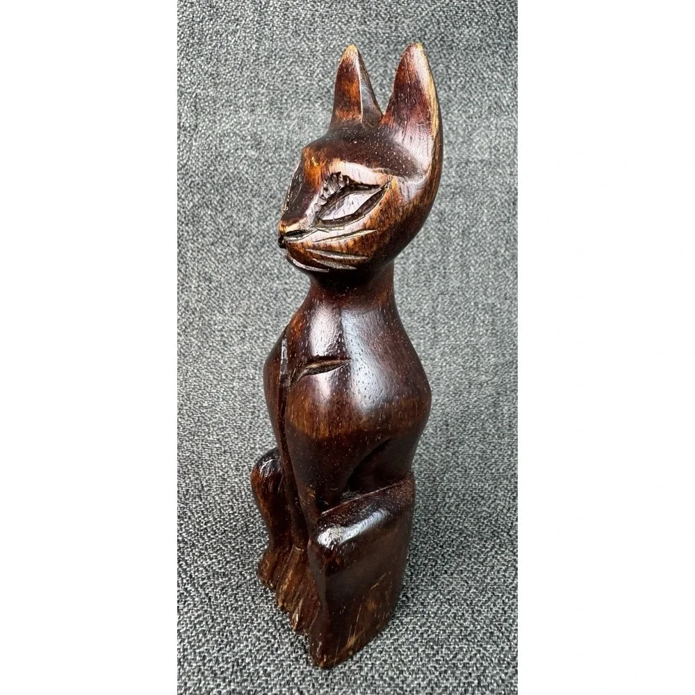 Vintage MCM Hand Carved Siamese Cat 6